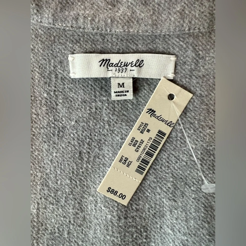 NWT Madewell Flannel Gray Button-Up Shirt Medium - Picture 4 of 5